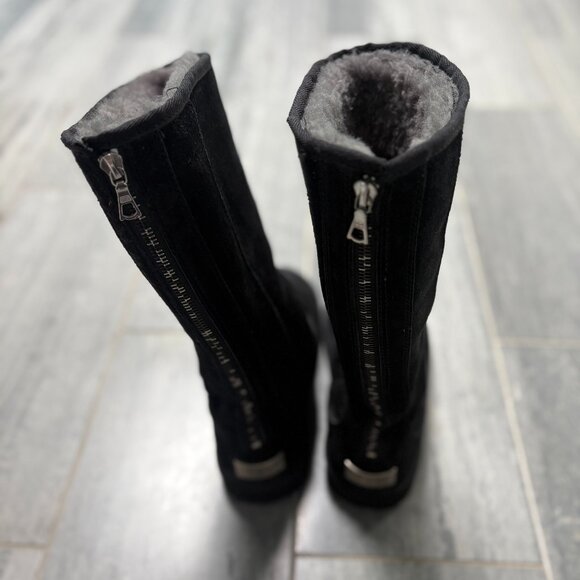 UGG Knightsbridge Tall Suede Shearling Lined Back Zip Boots Black Size 8 - Picture 1 of 13